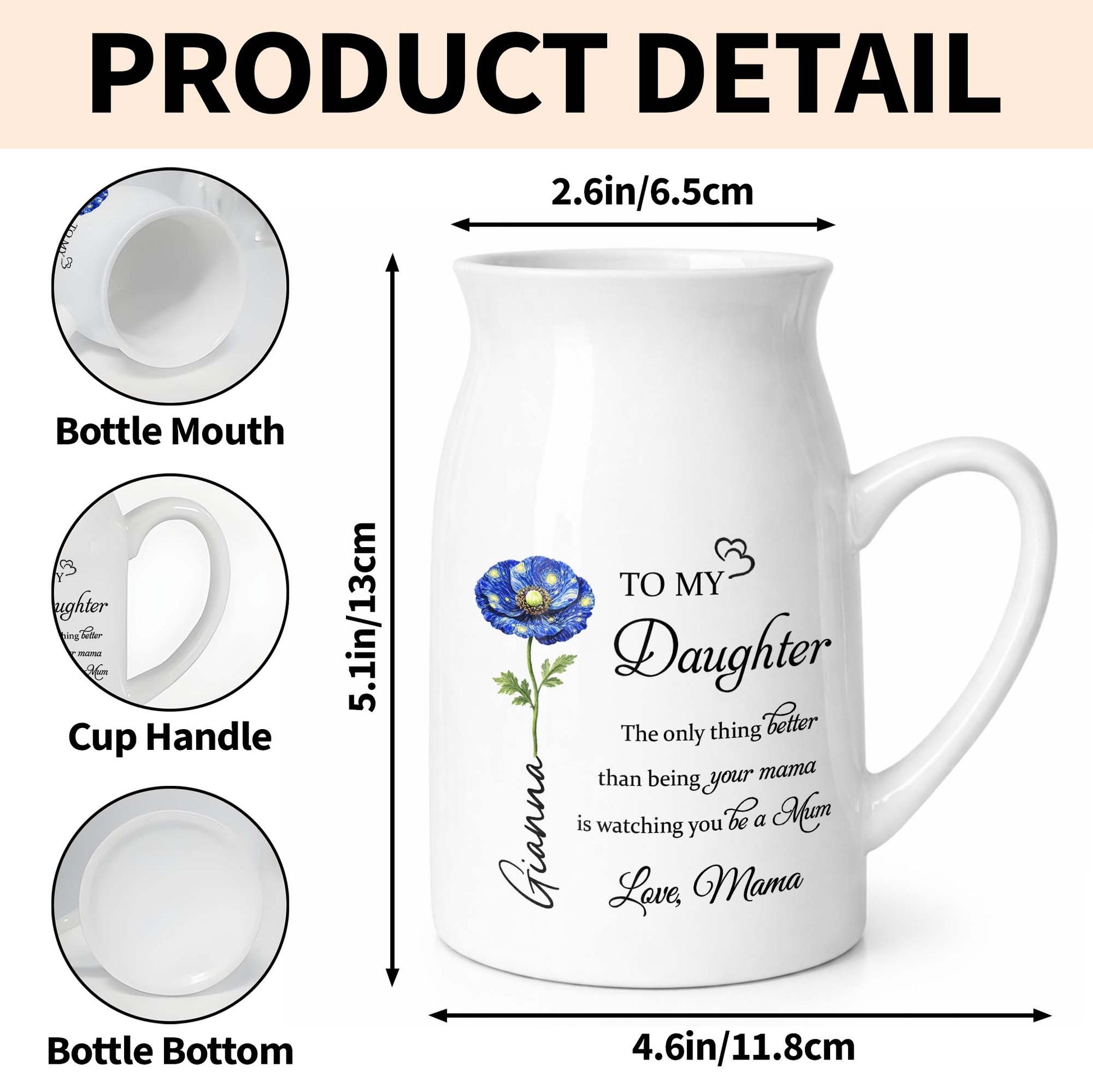 To My Daughter Watching You Be A Mom Birth Month Flower - Personalized Ceramic Flower Vase