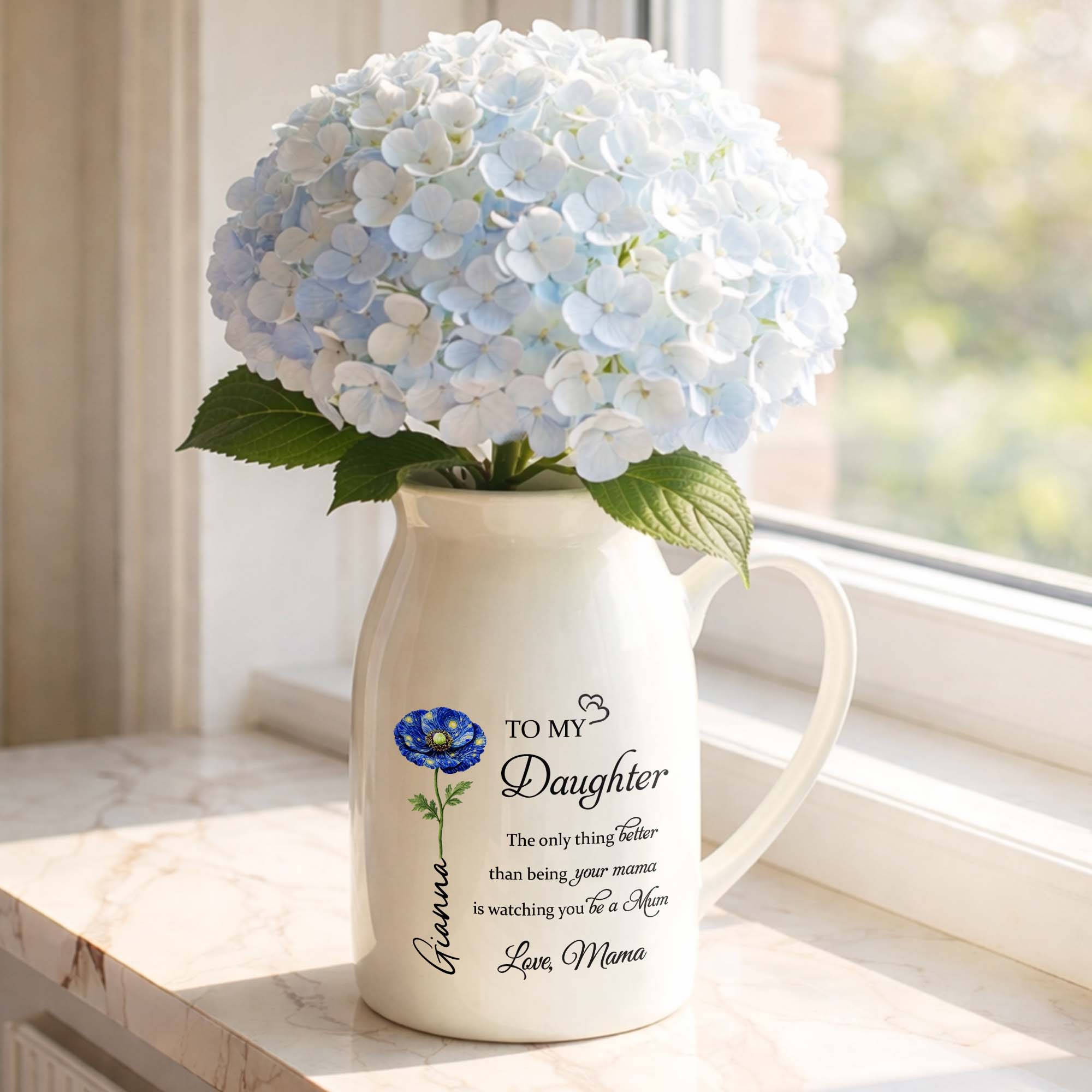 To My Daughter Watching You Be A Mom Birth Month Flower - Personalized Ceramic Flower Vase