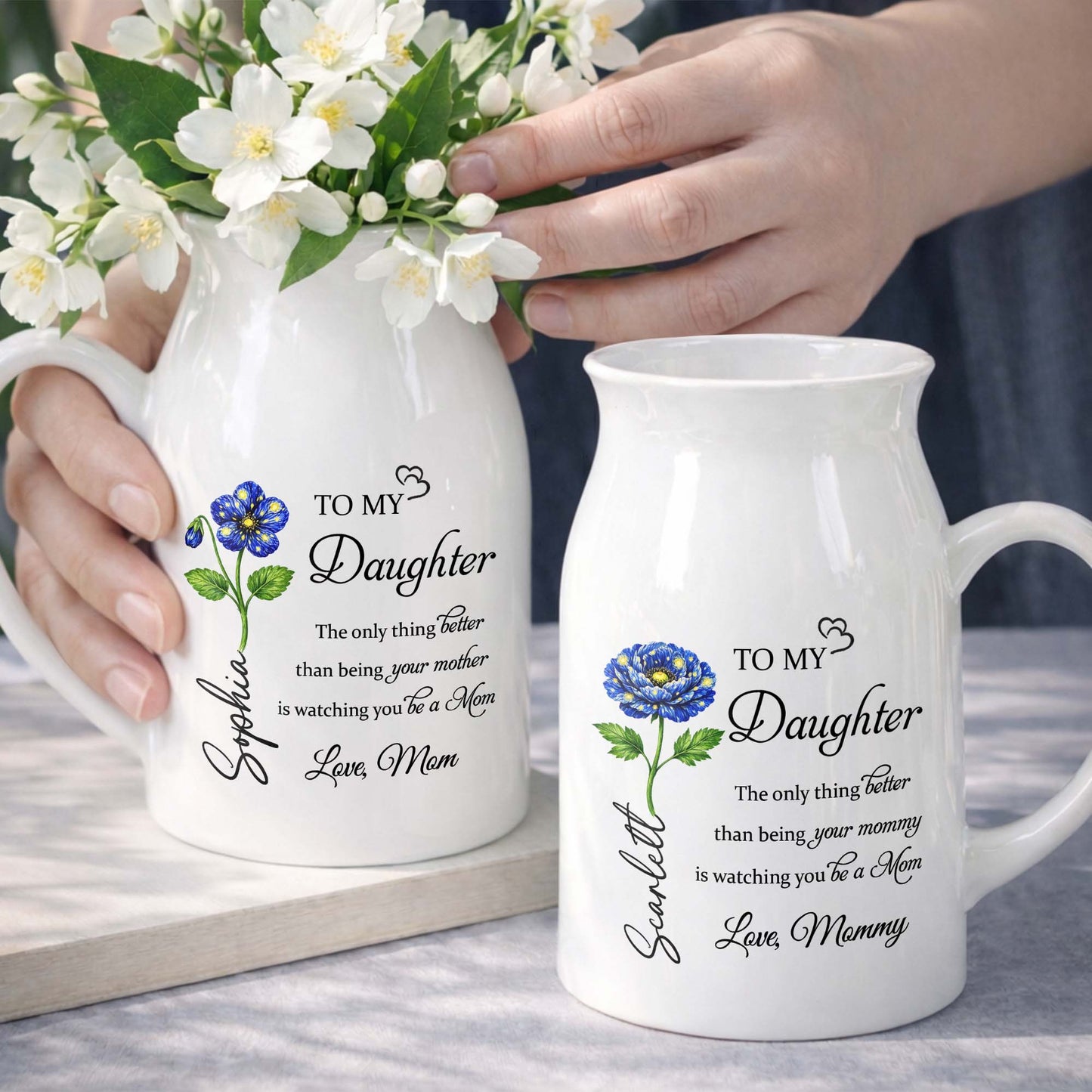 To My Daughter Watching You Be A Mom Birth Month Flower - Personalized Ceramic Flower Vase