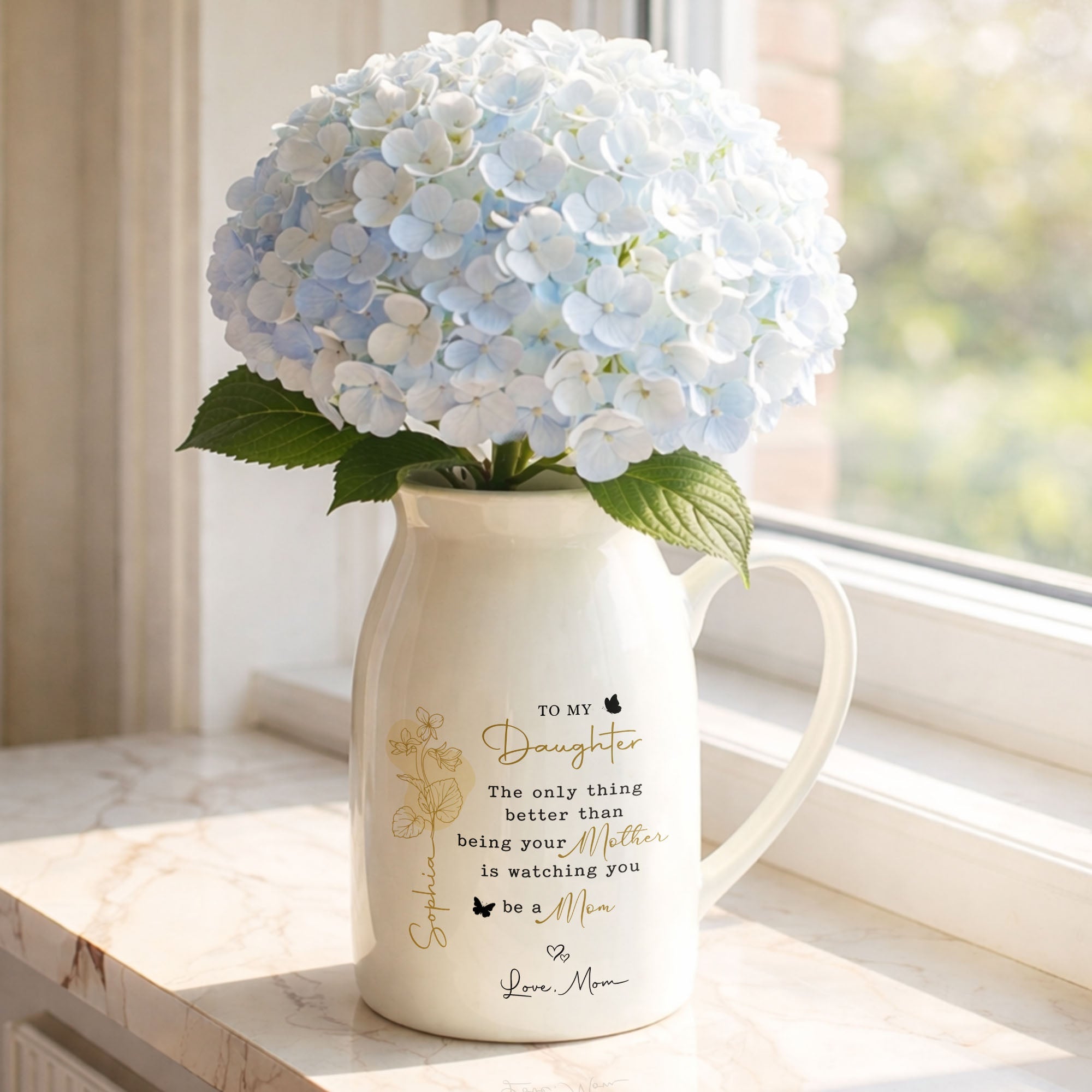 To My Daughter The Only Thing Better Birth Month Flowers Butterflies - Personalized Ceramic Flower Vase