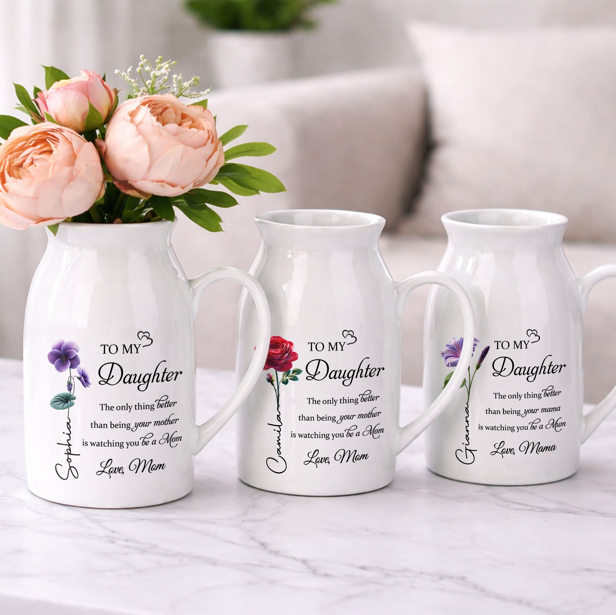 To My Daughter Better Than Being Your Mother Birth Month Flowers - Personalized Ceramic Flower Vase