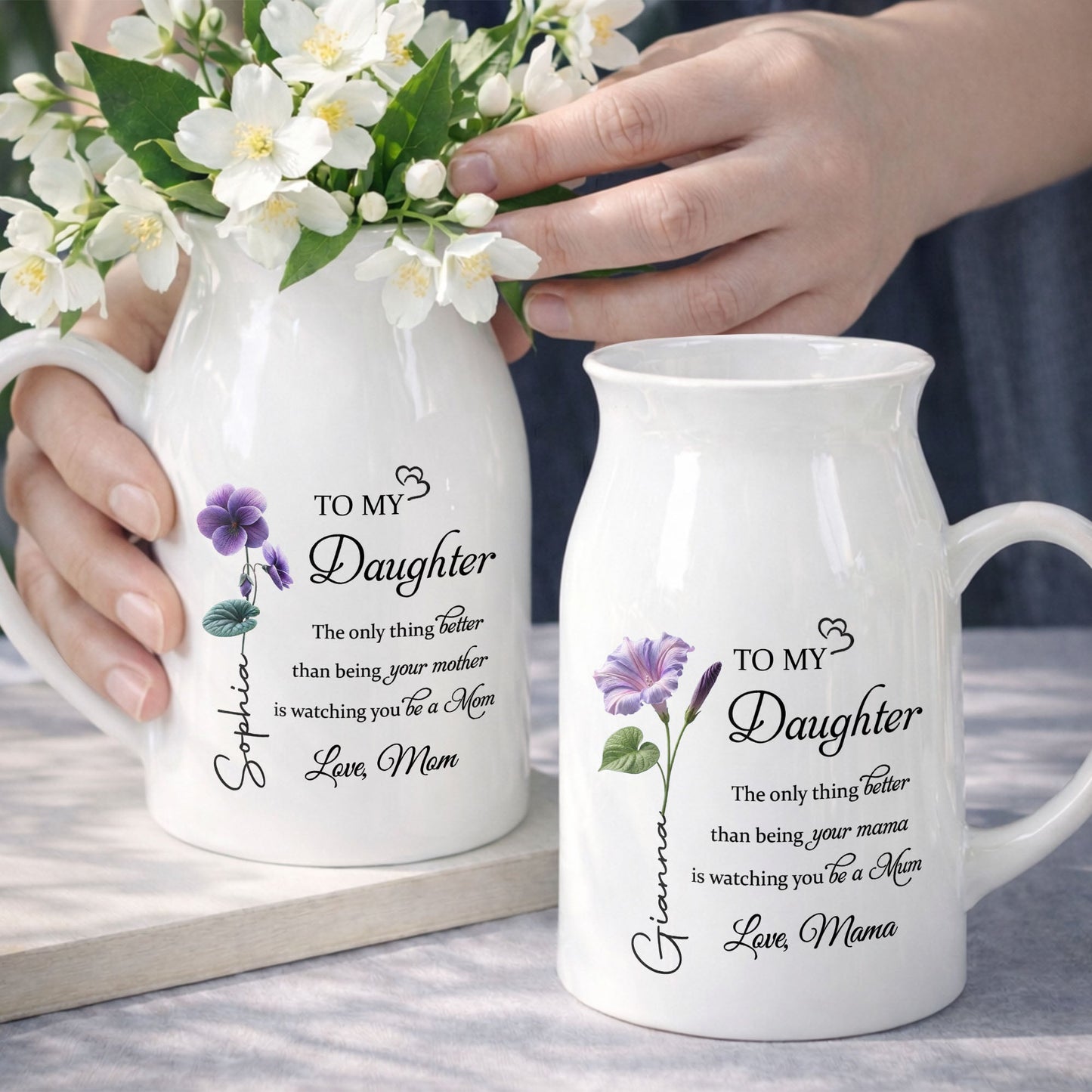 To My Daughter Better Than Being Your Mother Birth Month Flowers - Personalized Ceramic Flower Vase