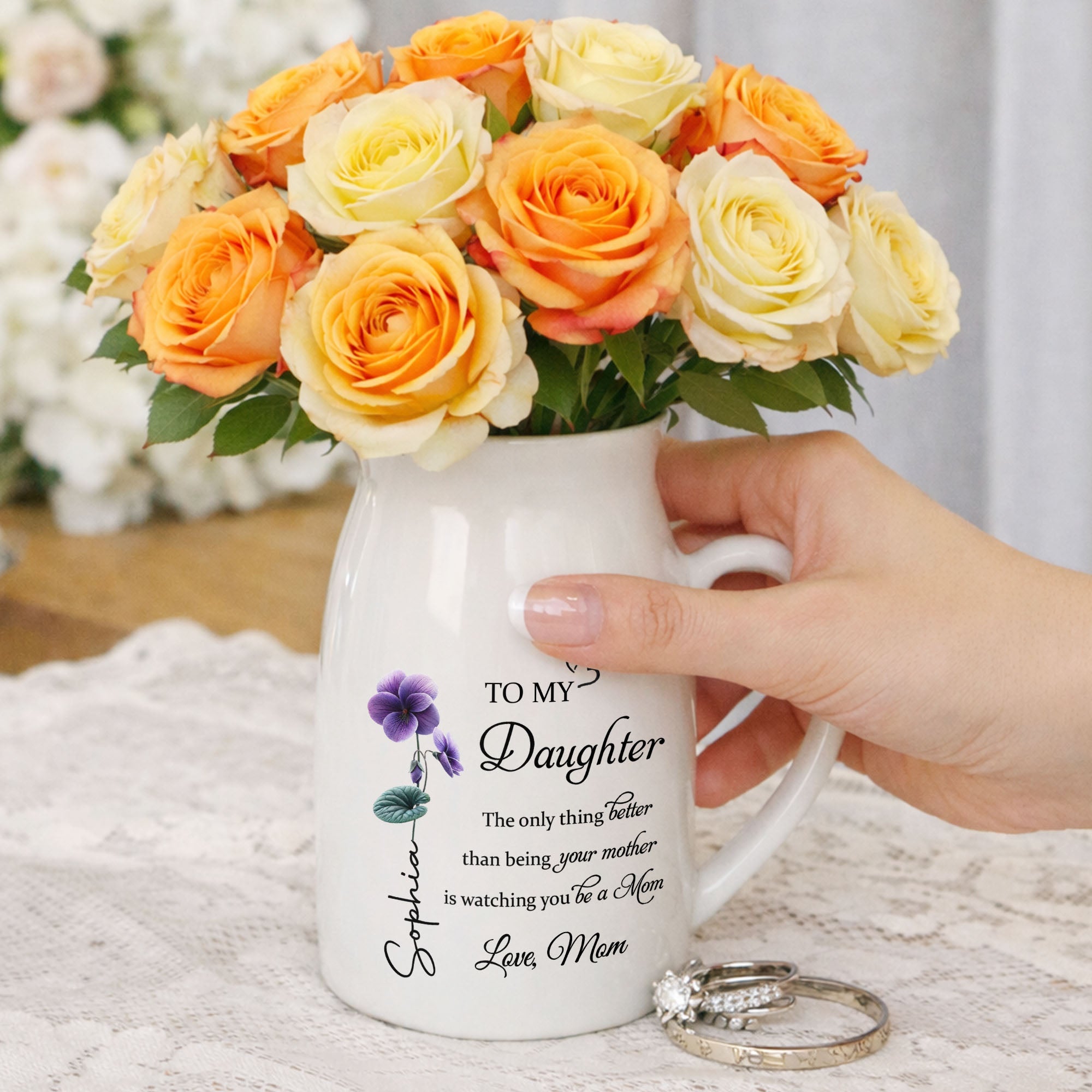 To My Daughter Better Than Being Your Mother Birth Month Flowers - Personalized Ceramic Flower Vase