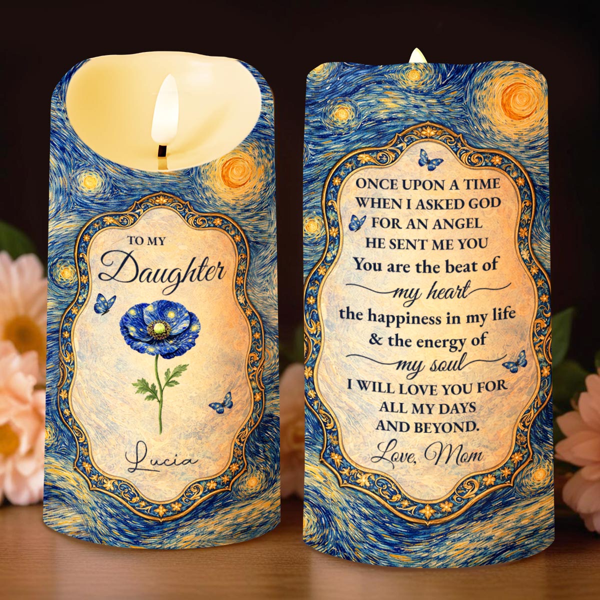To My Daughter Once Upon A Time Flower Butterflies Art - Personalized Custom LED Candle - DAU381_LECA