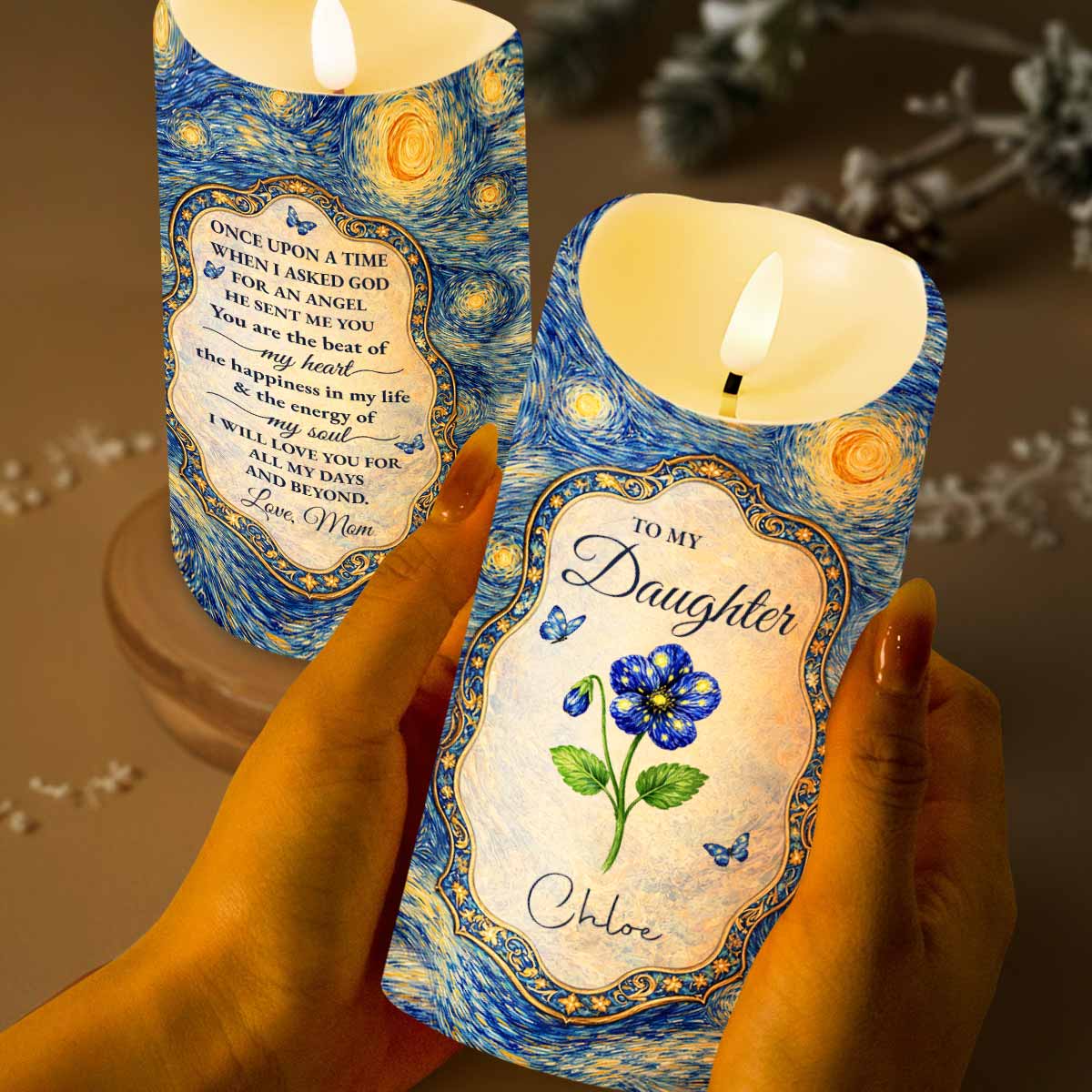 To My Daughter Once Upon A Time Flower Butterflies Art - Personalized Custom LED Candle - DAU381_LECA
