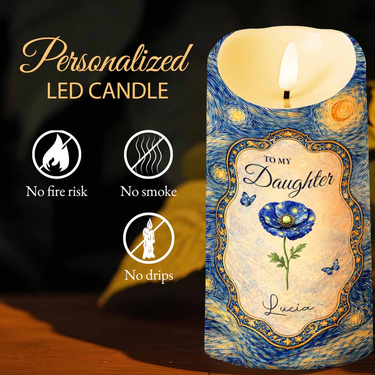 To My Daughter Once Upon A Time Flower Butterflies Art - Personalized Custom LED Candle - DAU381_LECA