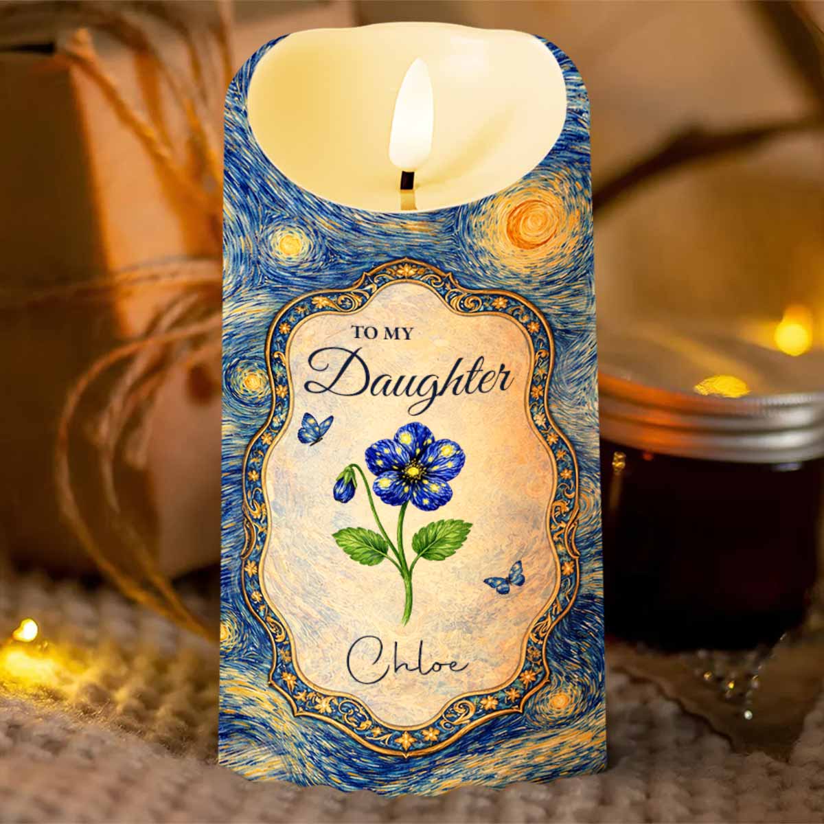 To My Daughter Once Upon A Time Flower Butterflies Art - Personalized Custom LED Candle - DAU381_LECA