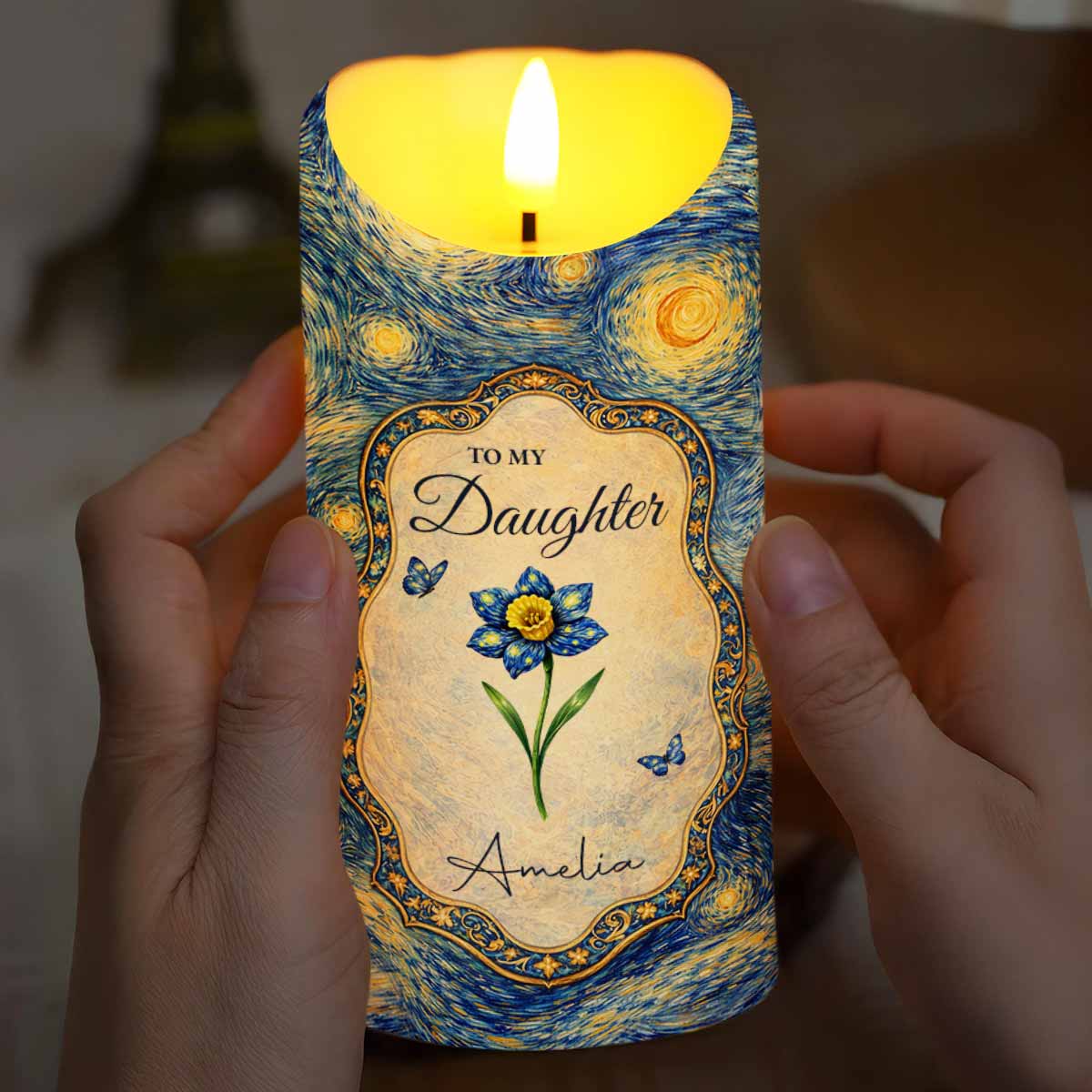 To My Daughter Once Upon A Time Flower Butterflies Art - Personalized Custom LED Candle - DAU381_LECA