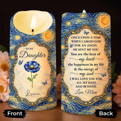 To My Daughter Once Upon A Time Flower Butterflies Art - Personalized Custom LED Candle - DAU381_LECA