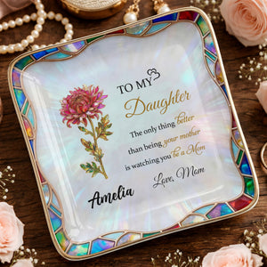 To My Daughter The Only Thing Better Birth Month Flower Stained Glass - Personalized Custom Jewelry Dish, Ceramic Dish, Square Shape - DAU384_SCRF