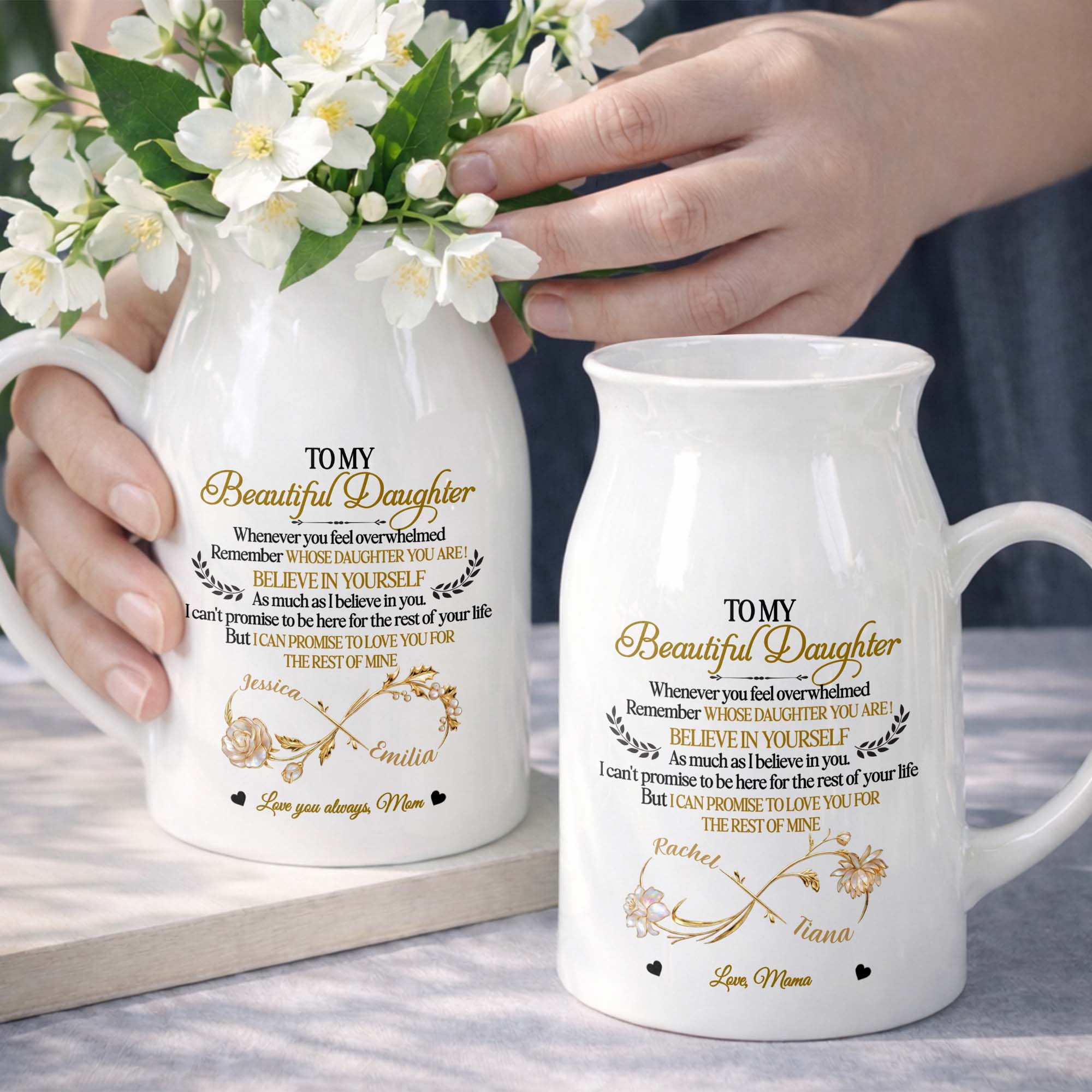 To My Beautiful Daughter Believe In Yourself Infinity Rose - Personalized Ceramic Flower Vase