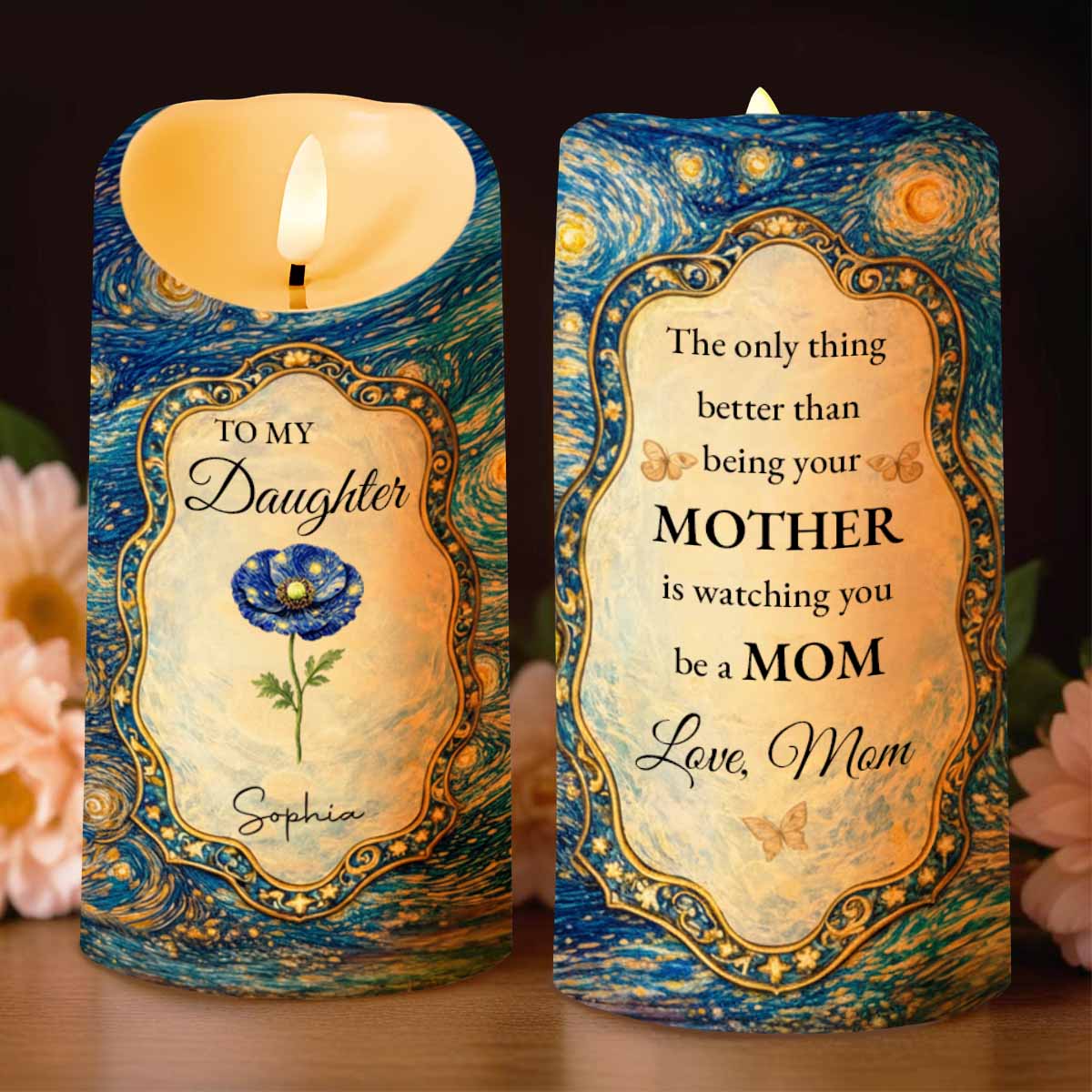 To My Daughter The Only Thing Better Than Being Your Mother Flower Starry Night - Personalized Custom LED Candle - DAU387_LECA