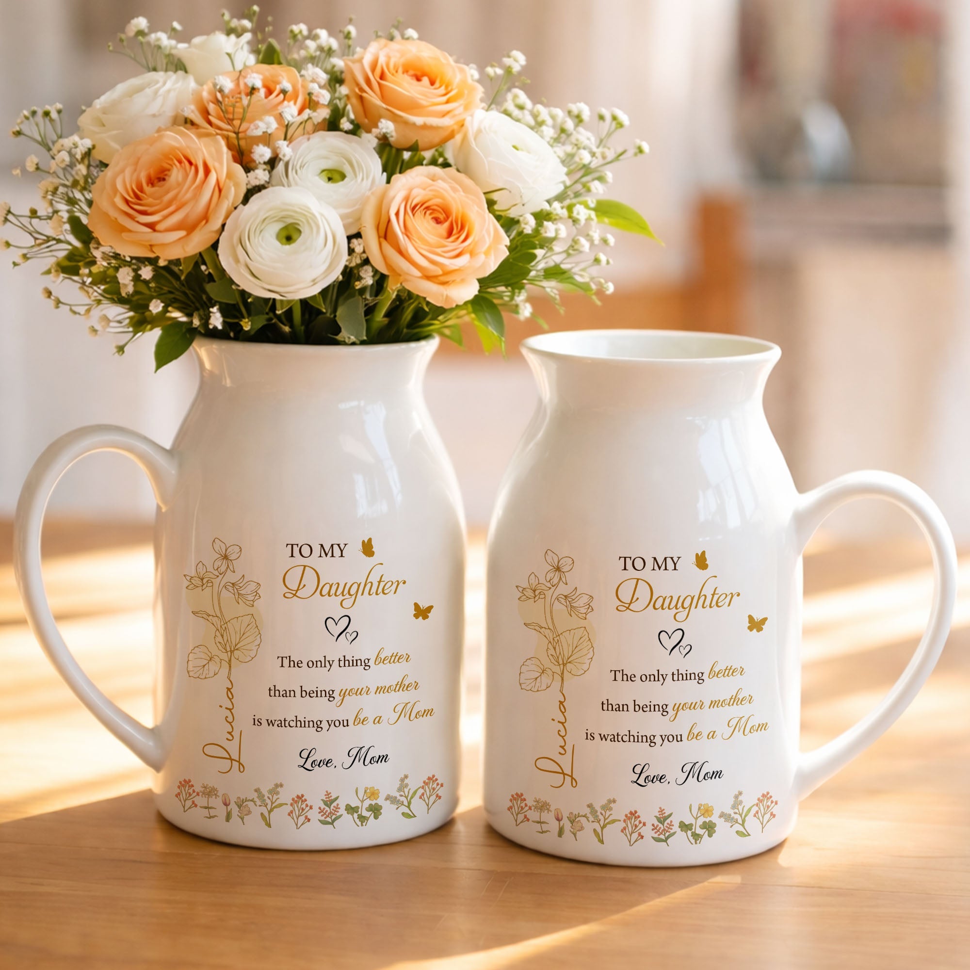 To My Daughter Better Than Being Your Mother Birth Month Flowers - Personalized Ceramic Flower Vase