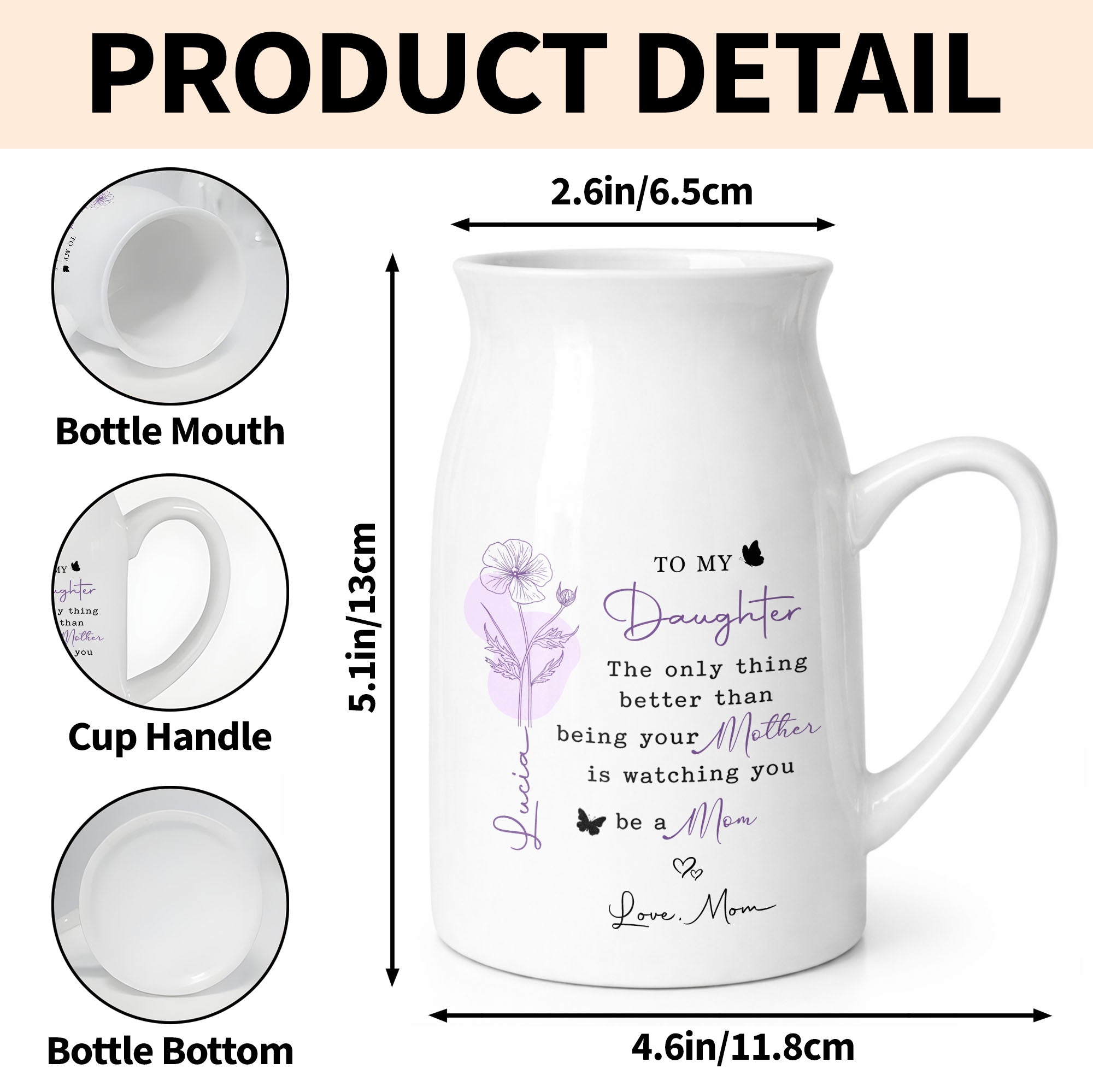 To My Daughter The Only Thing Better Birth Month Flower Butterflies - Personalized Ceramic Flower Vase