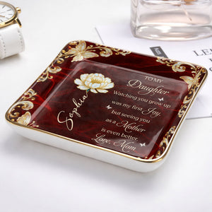 To My Daughter Watching You Grow Up Flower And Butterfly - Personalized Custom Jewelry Dish, Ceramic Dish, Square Shape - DAU401_SCRF