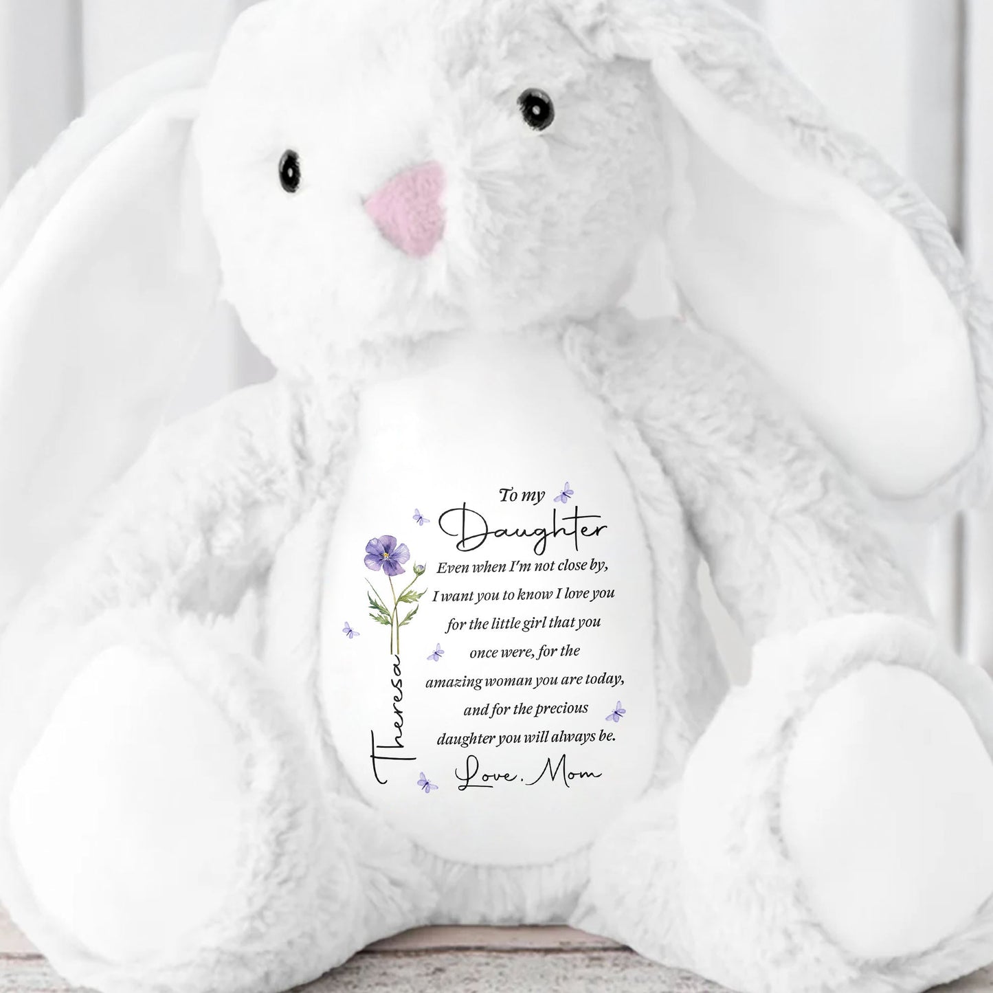 To My Daughter Even When I Am Not Close By Birth Flower - Personalized Stuffed Bunny - DAU403_BUN