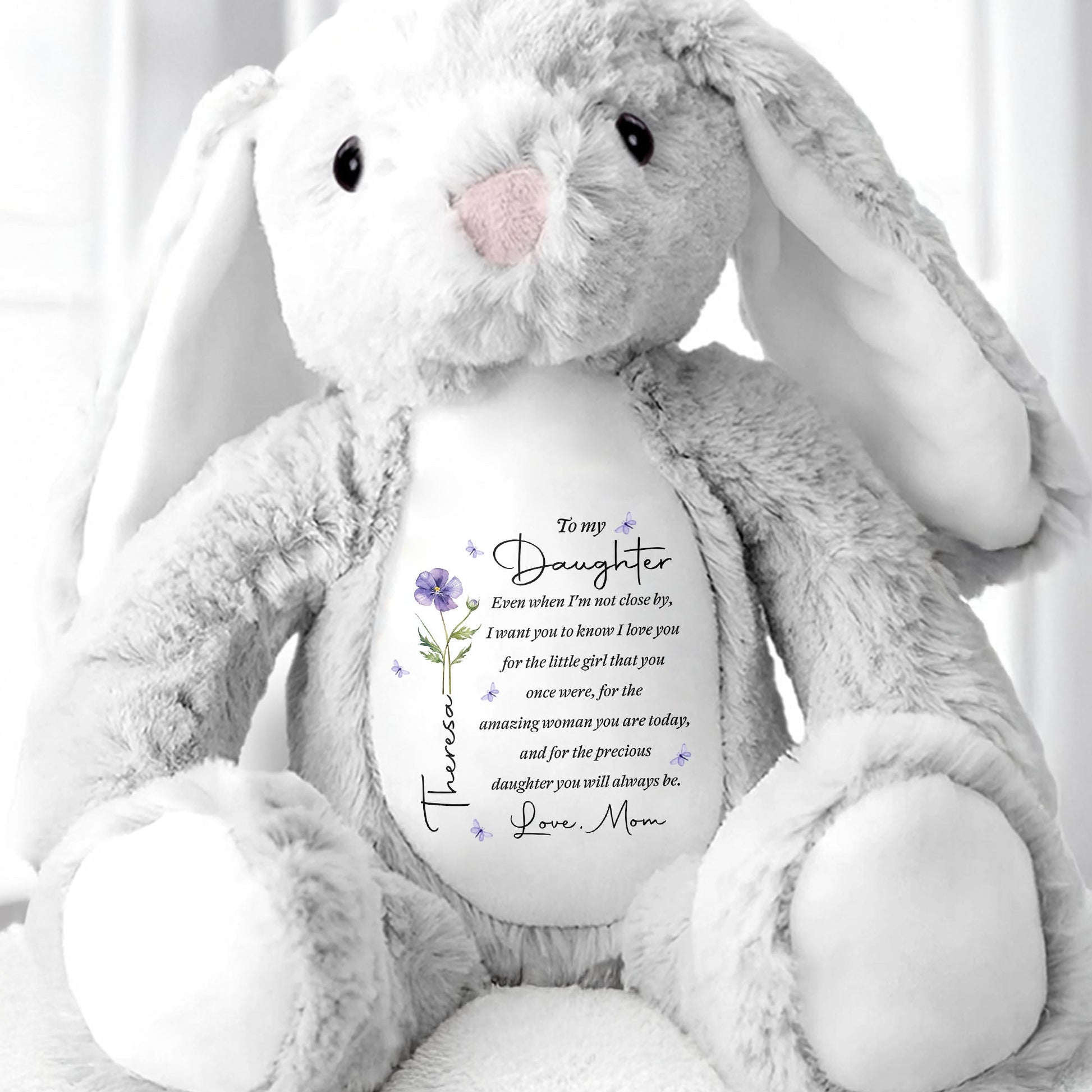 To My Daughter Even When I Am Not Close By Birth Flower - Personalized Stuffed Bunny - DAU403_BUN