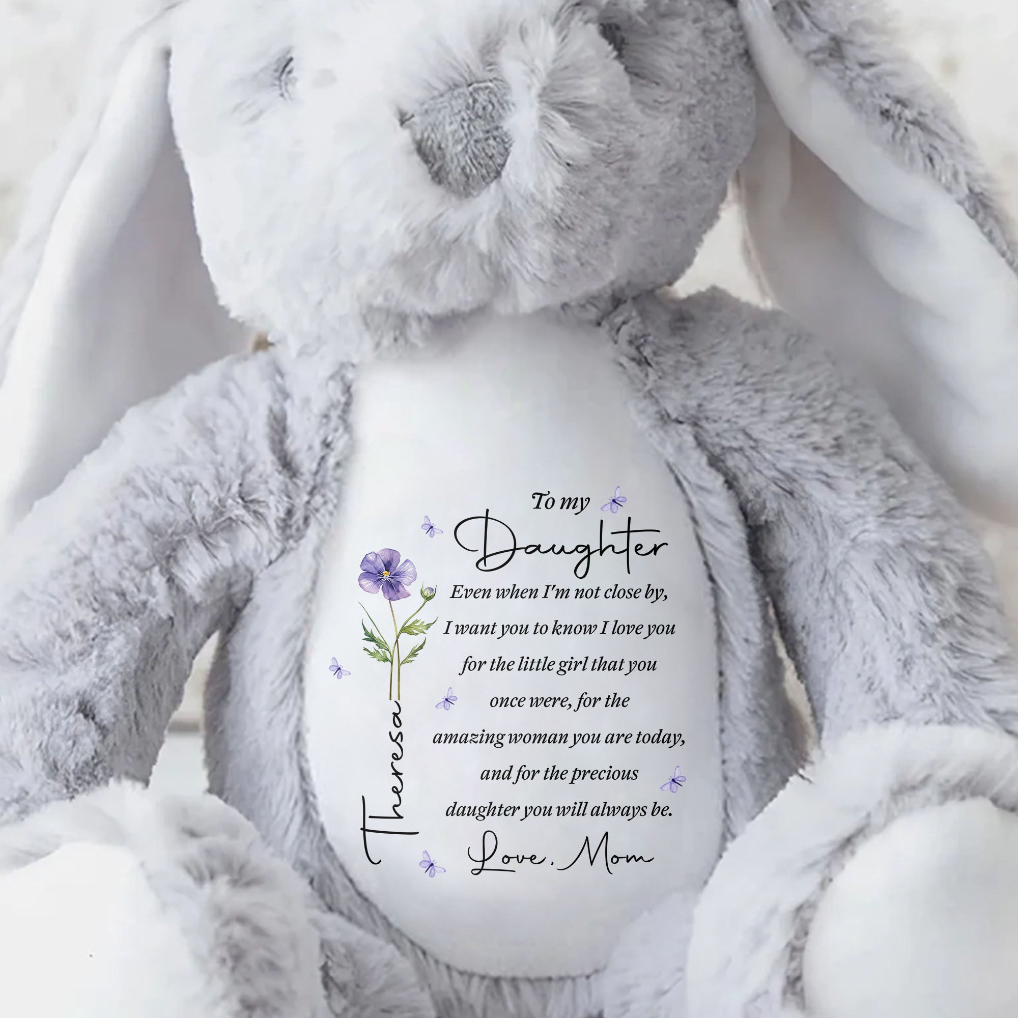 To My Daughter Even When I Am Not Close By Birth Flower - Personalized Stuffed Bunny - DAU403_BUN