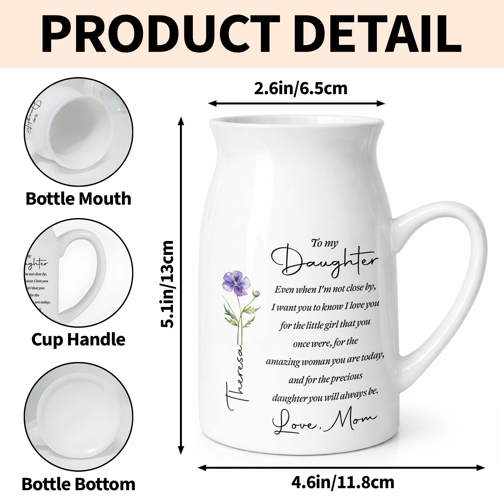 To My Daughter Even When I Am Not Close By Birth Month Flower - Personalized Ceramic Flower Vase