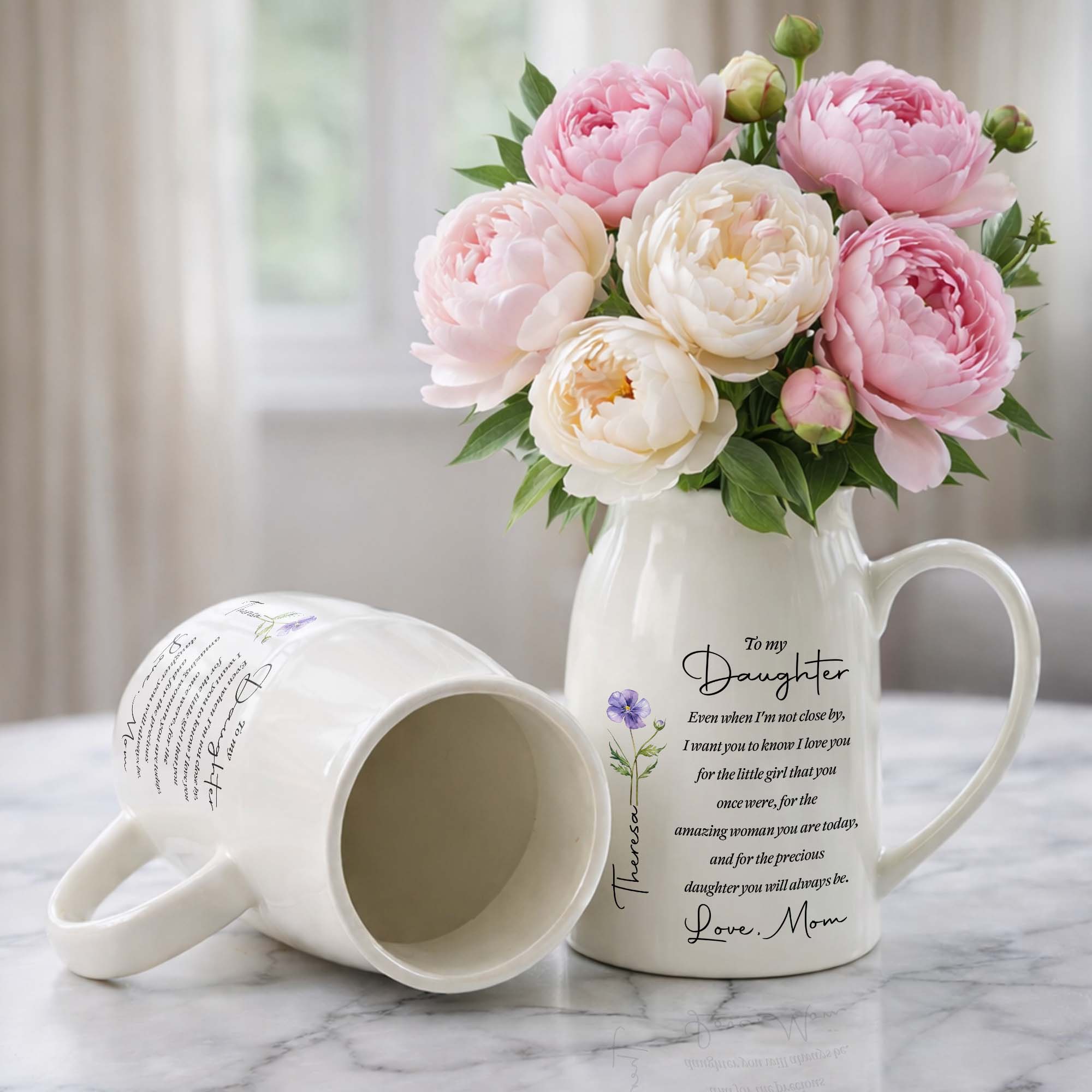To My Daughter Even When I Am Not Close By Birth Month Flower - Personalized Ceramic Flower Vase