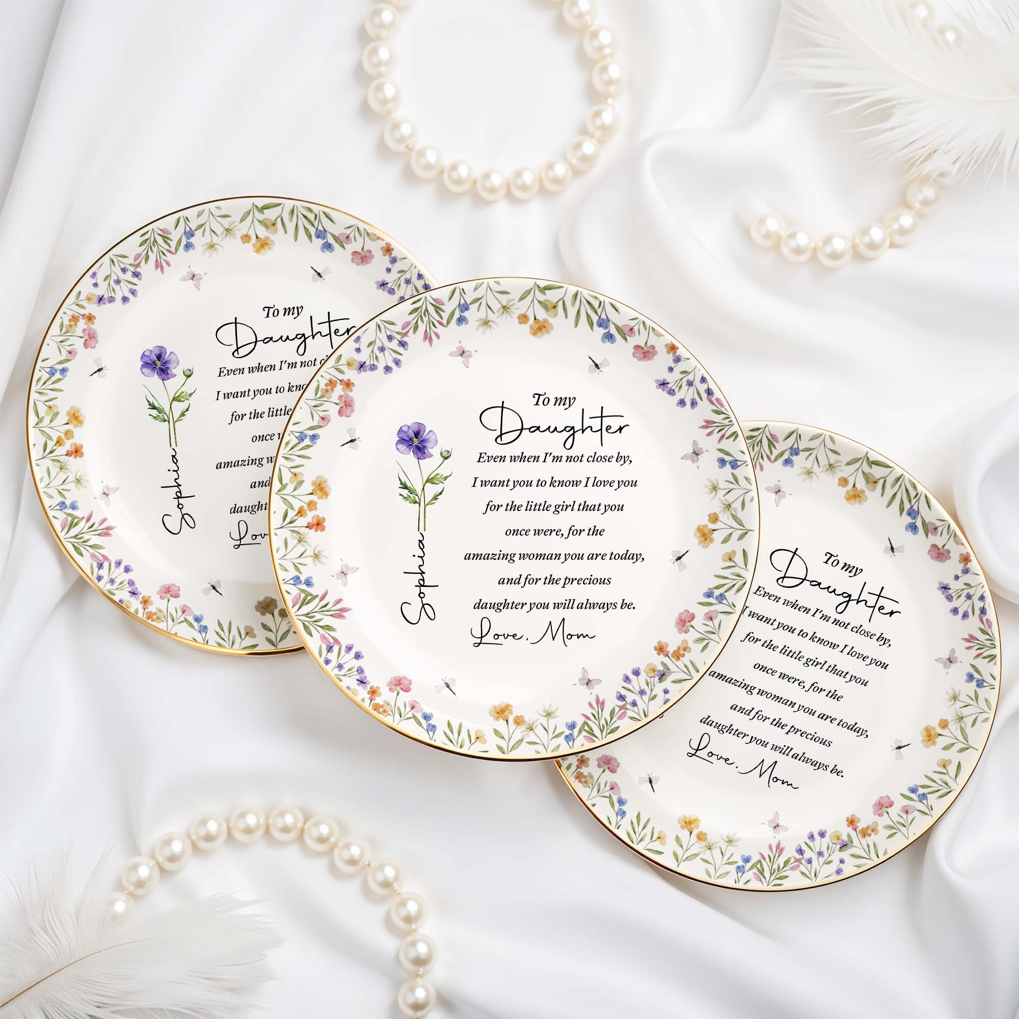 To My Daughter Even When I Am Not Close By Birth Month Flowers - Personalized Custom Jewelry Dish, Ceramic Dish, Round Shape - DAU403_RCRF