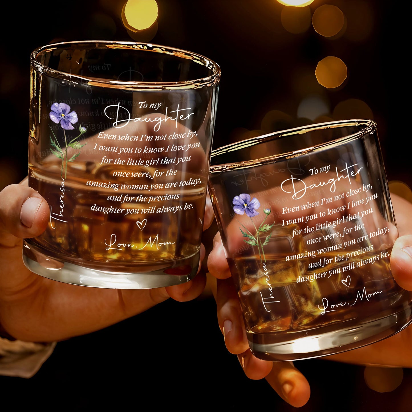 To My Daughter Even When I Am Not Close By Flower Heart - Personalized Custom Whiskey Glass - DAU403_RWG