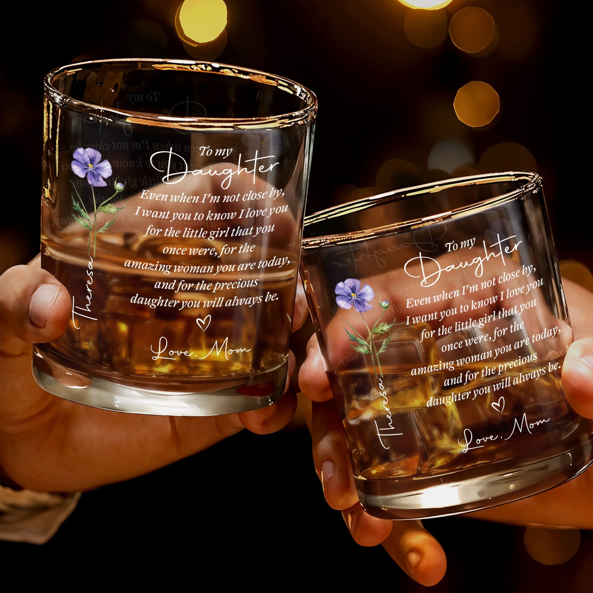 To My Daughter Even When I Am Not Close By Flower Heart - Personalized Custom Whiskey Glass - DAU403_RWG