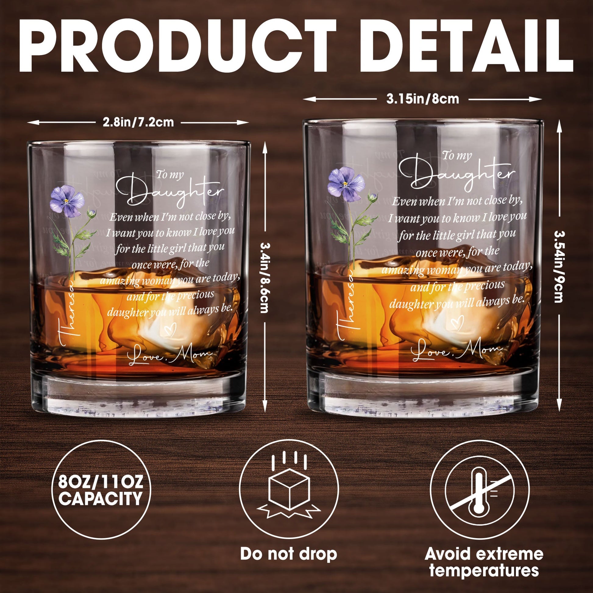 To My Daughter Even When I Am Not Close By Flower Heart - Personalized Custom Whiskey Glass - DAU403_RWG