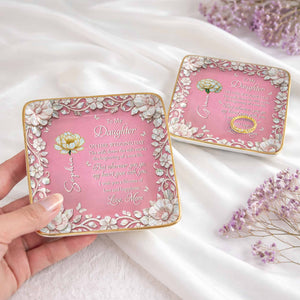 To My Daughter On Her Wedding Day Birth Month Flowers Mother Of Pearl - Personalized Custom Jewelry Dish, Ceramic Dish, Square Shape - DAU411_SCRF