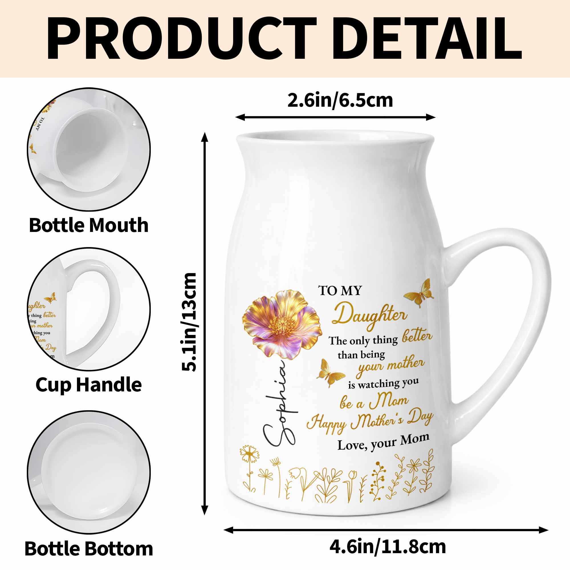 To My Daughter Better Than Being Your Mother Flower And Butterfly - Personalized Ceramic Flower Vase