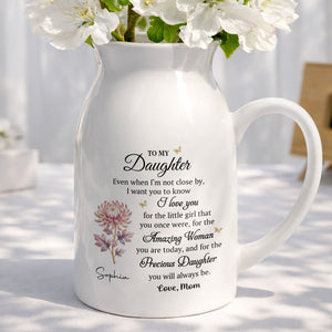 To My Daughter I Love You Birth Month Flower Ceramic Pitcher - Personalized Ceramic Flower Vase
