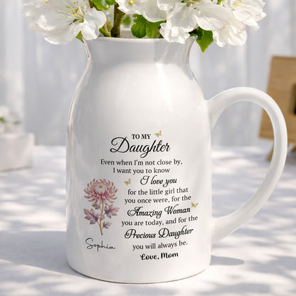To My Daughter I Love You Birth Month Flower Ceramic Pitcher - Personalized Ceramic Flower Vase