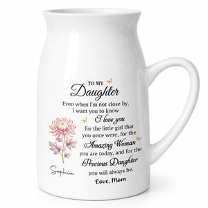 To My Daughter I Love You Birth Month Flower Ceramic Pitcher - Personalized Ceramic Flower Vase
