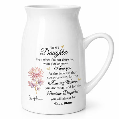 To My Daughter I Love You Birth Month Flower Ceramic Pitcher - Personalized Ceramic Flower Vase