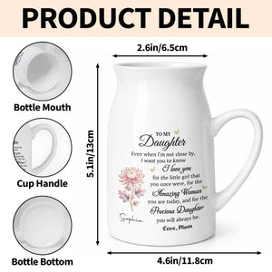 To My Daughter I Love You Birth Month Flower Ceramic Pitcher - Personalized Ceramic Flower Vase