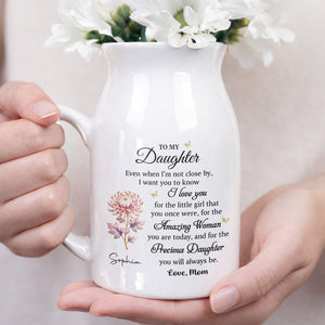 To My Daughter I Love You Birth Month Flower Ceramic Pitcher - Personalized Ceramic Flower Vase