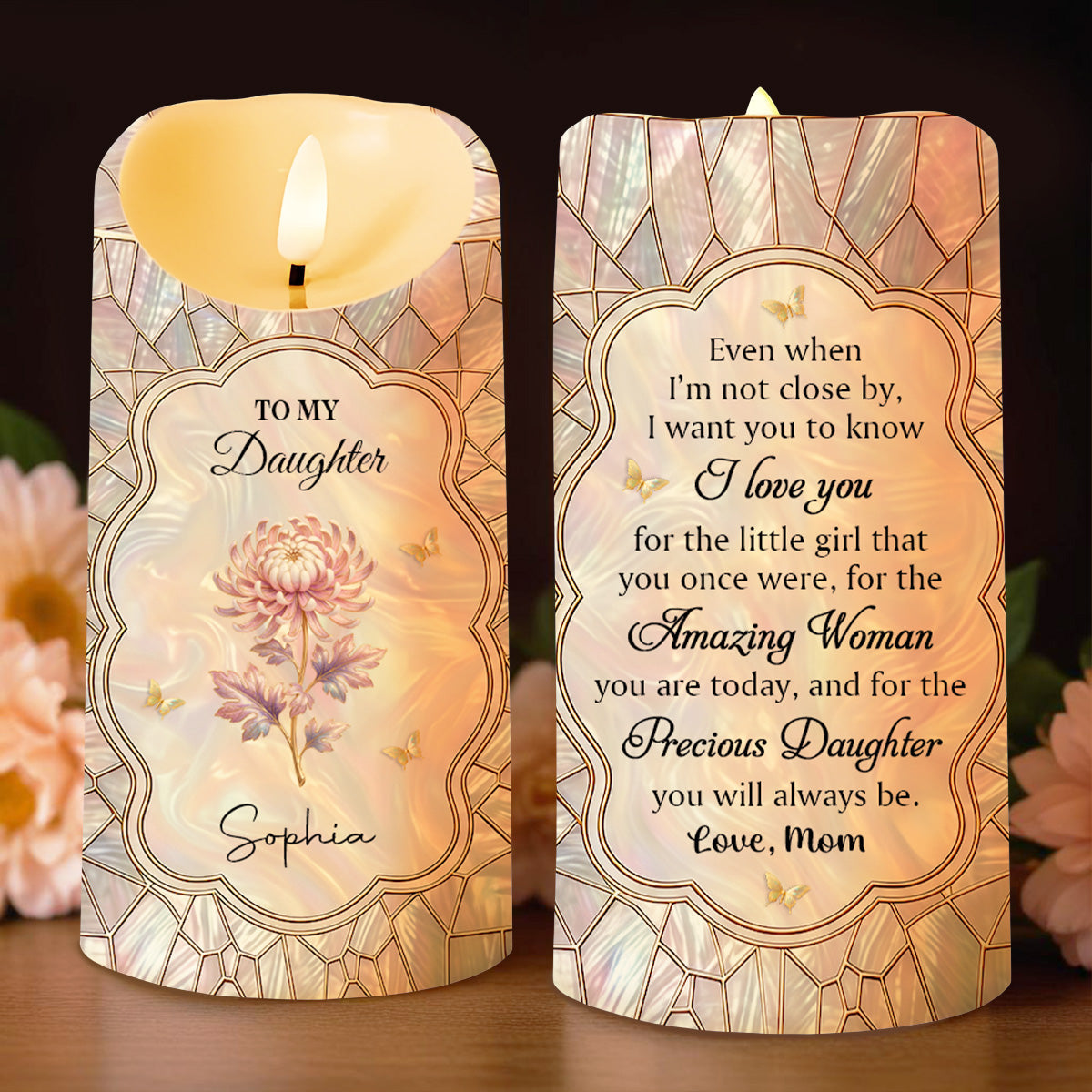 To My Daughter, Amazing Woman Birth Month Flower and Butterflies - Personalized Custom LED Candle - DAU418_LECA