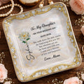 To My Daughter On Your Wedding Day With Birth Flower - Personalized Custom Jewelry Dish, Ceramic Dish, Square Shape - DAU420_SCRF
