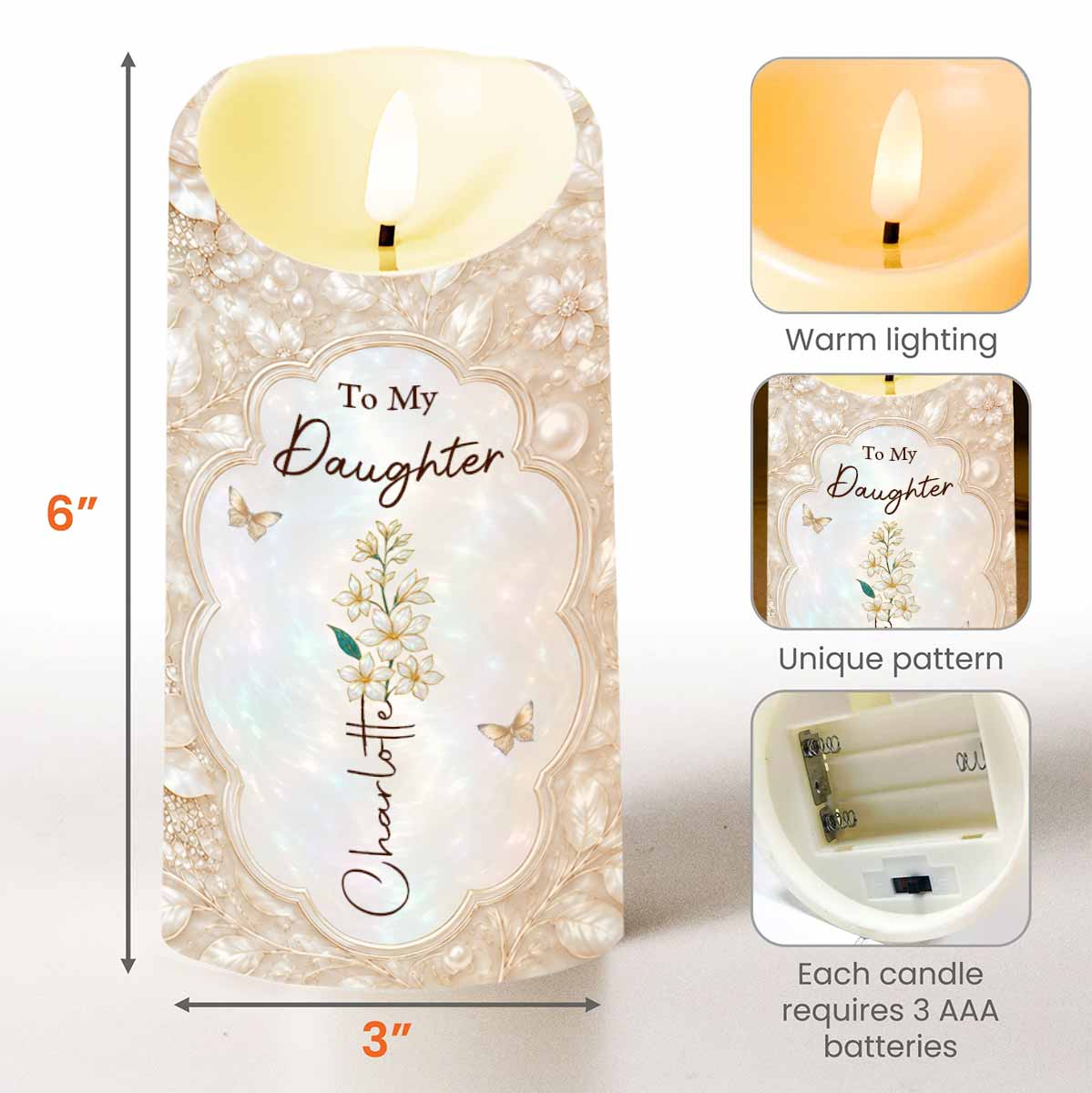 To My Daughter On Our Wedding Day Flower And Butterflies - Personalized Custom LED Candle - DAU424_LECA