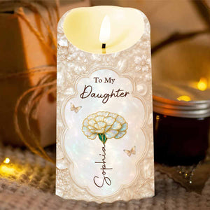 To My Daughter On Our Wedding Day Flower And Butterflies - Personalized Custom LED Candle - DAU424_LECA