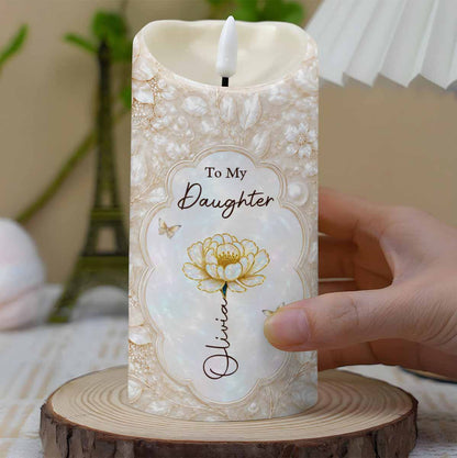 To My Daughter On Our Wedding Day Flower And Butterflies - Personalized Custom LED Candle - DAU424_LECA