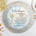 To My Daughter On The Wedding Day With Birth Month Flowers - Personalized Custom Jewelry Dish, Ceramic Dish, Round Shape - DAU424_RCRF