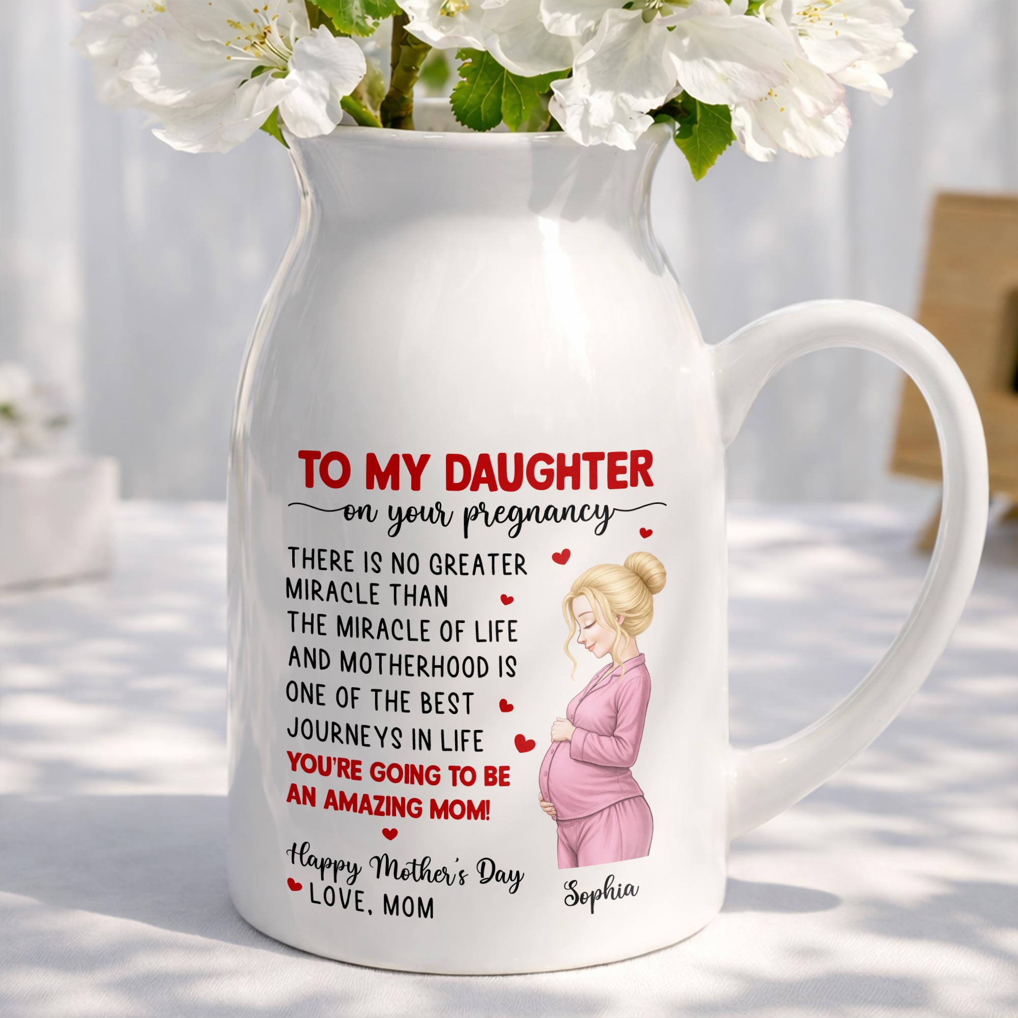 To My Daughter On Your Pregnancy, You Are Going To Be An Amazing Mom Personalized Woman And Hearts - Personalized Ceramic Flower Vase