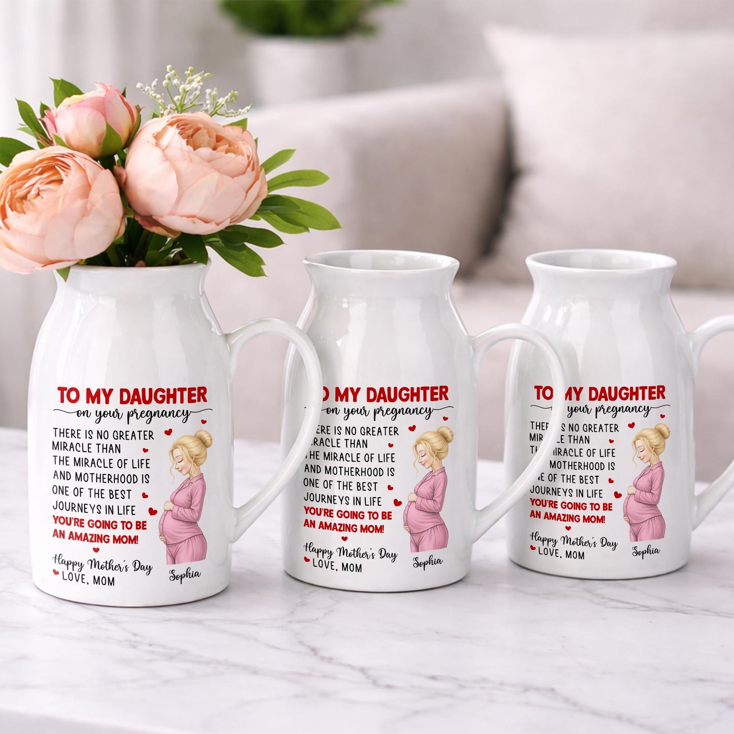 To My Daughter On Your Pregnancy, You Are Going To Be An Amazing Mom Personalized Woman And Hearts - Personalized Ceramic Flower Vase