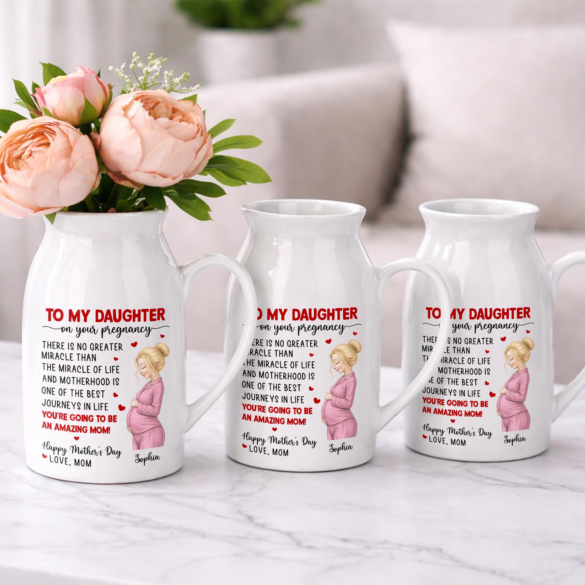 To My Daughter On Your Pregnancy, You Are Going To Be An Amazing Mom Personalized Woman And Hearts - Personalized Ceramic Flower Vase