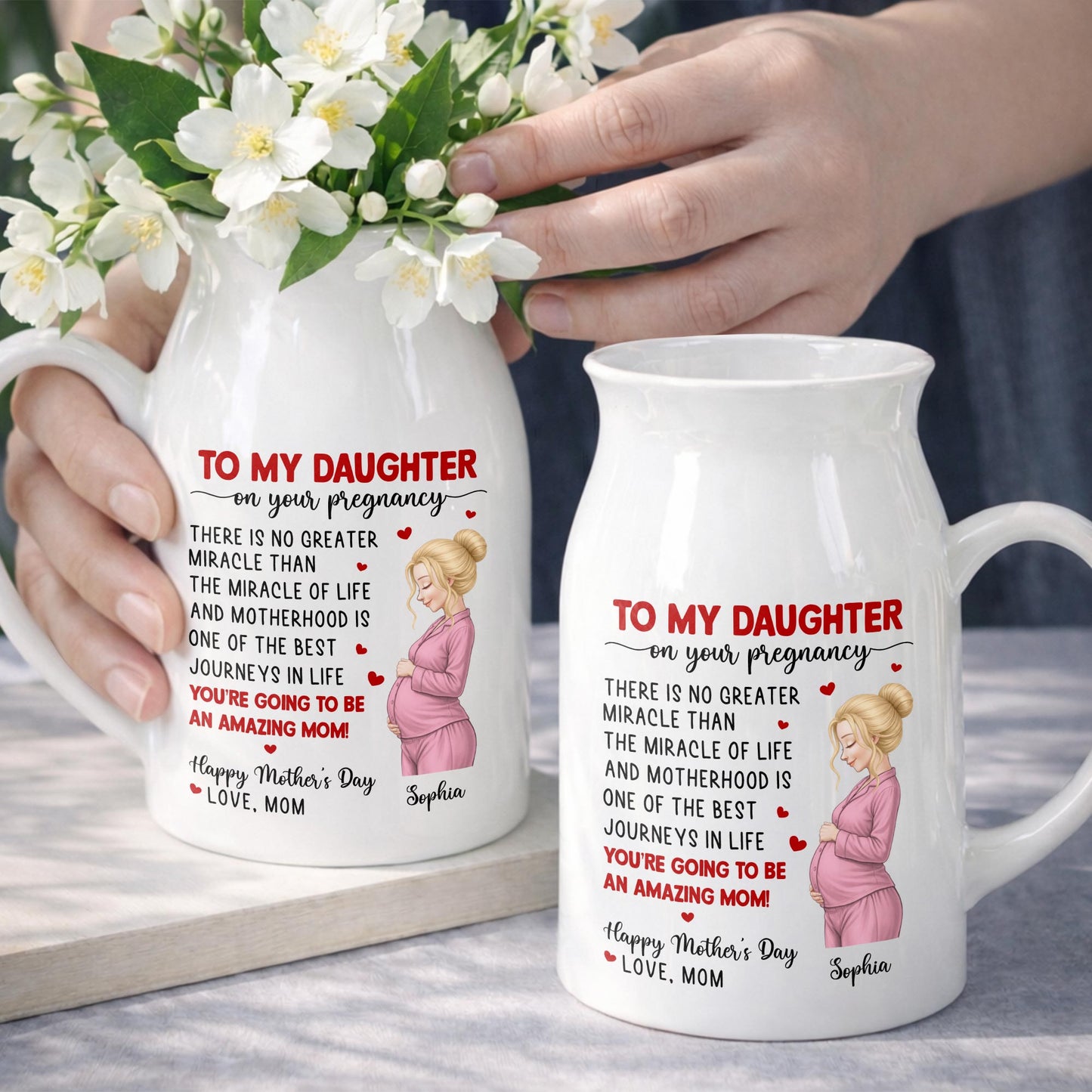 To My Daughter On Your Pregnancy, You Are Going To Be An Amazing Mom Personalized Woman And Hearts - Personalized Ceramic Flower Vase