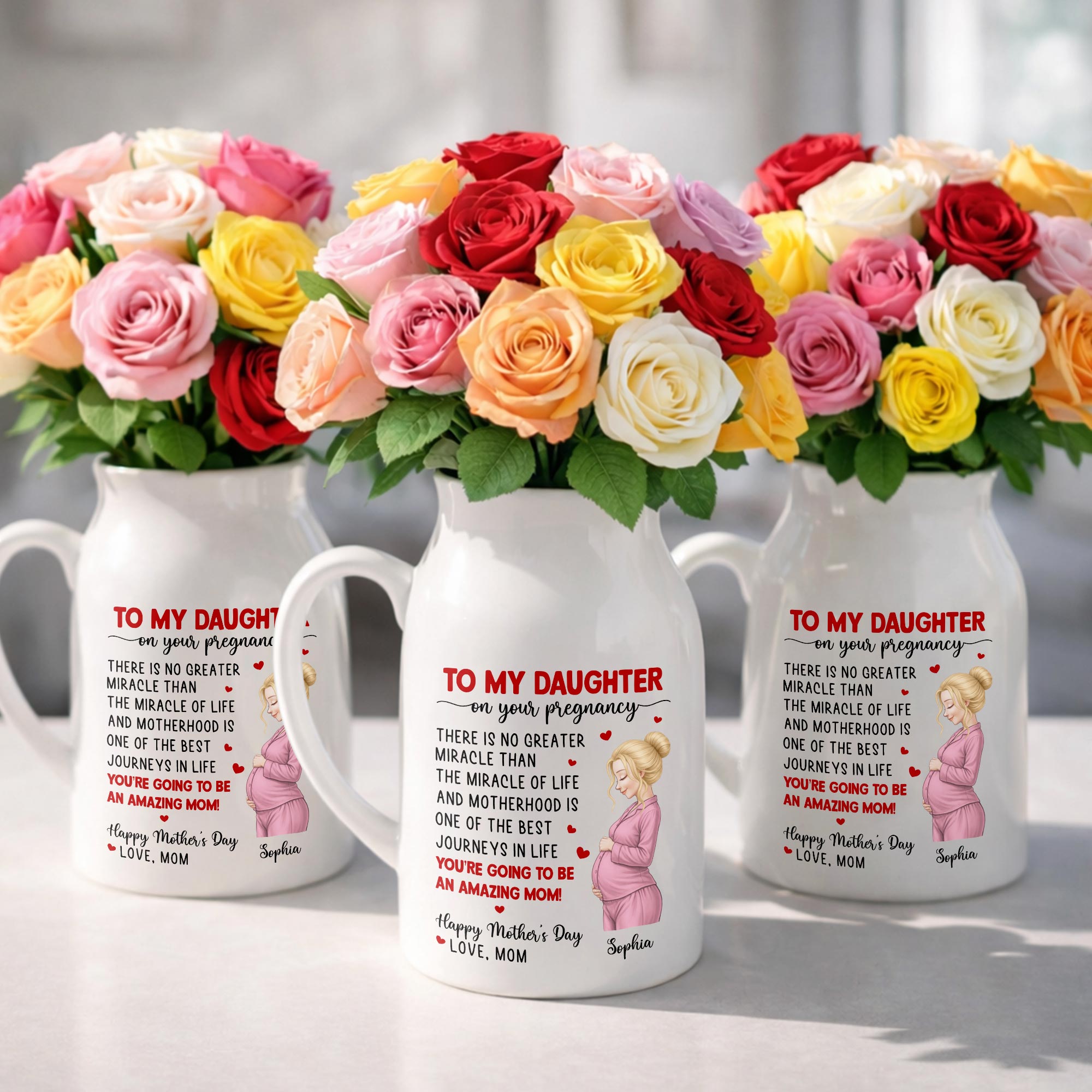 To My Daughter On Your Pregnancy, You Are Going To Be An Amazing Mom Personalized Woman And Hearts - Personalized Ceramic Flower Vase