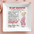 To My Daughter On Your Pregnancy Miracle Of Life Motherhood Hearts - Personalized Custom Jewelry Dish, Square Ceramic Dish - DAU434_SCRD