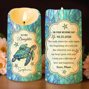 To My Daughter On Your Wedding Day Sea Turtle Family Mosaic - Personalized Custom LED Candle - DAU451_LECA