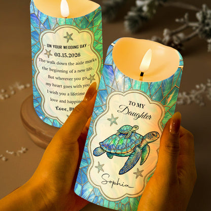 To My Daughter On Your Wedding Day Sea Turtle Family Mosaic - Personalized Custom LED Candle - DAU451_LECA
